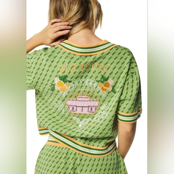 Smoke Rise RED Maison Embroidered Green Knit 2-Piece Short Set - Size M - Picture 3 of 8